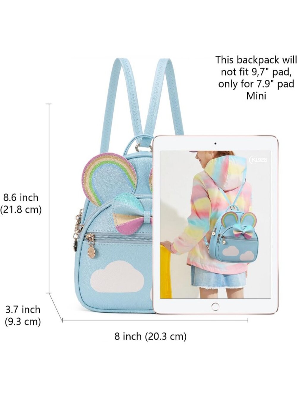 Women Girls Rainbow Mini Backpack Cute Bowknot Convertible Shoulder Bag - Picture 2 of 6